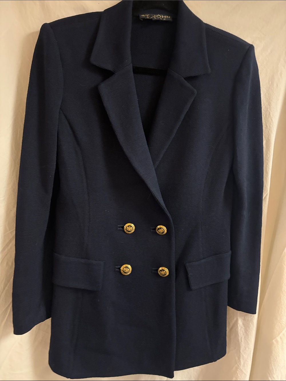 St. John Navy Double-Breasted Blazer with Gold Buttons
